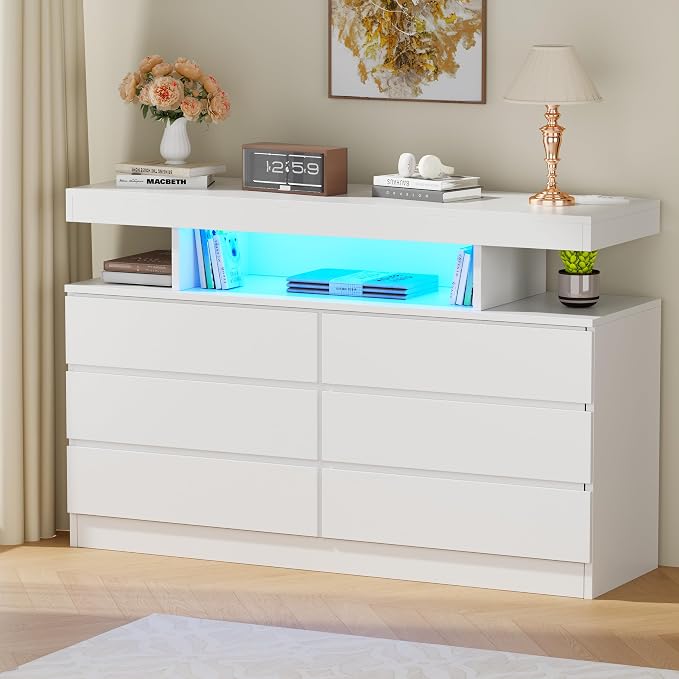 Black 6-Drawer LED Dresser