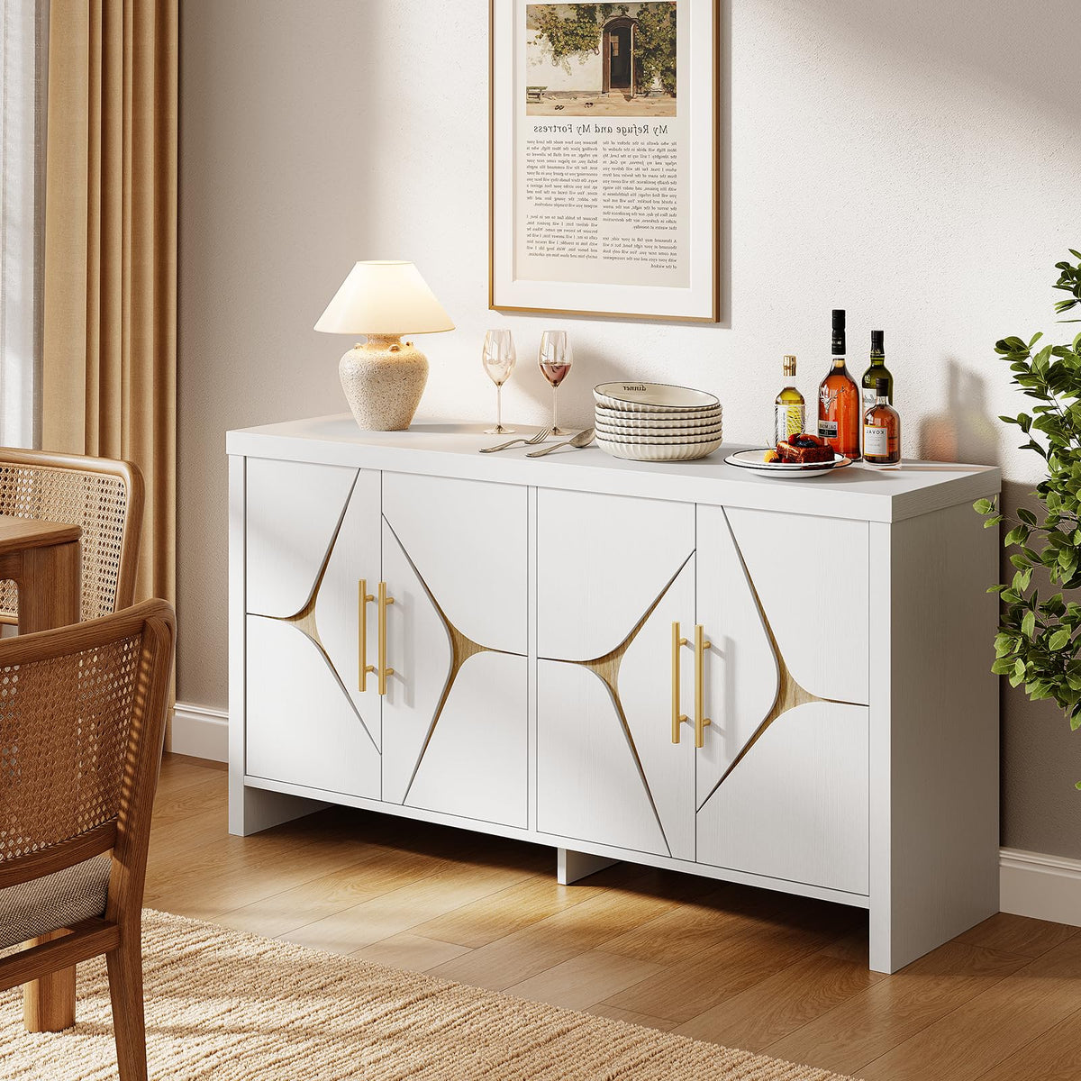 ONBRILL 55" Buffet Cabinet with Storage, Adjustable Shelves, White
