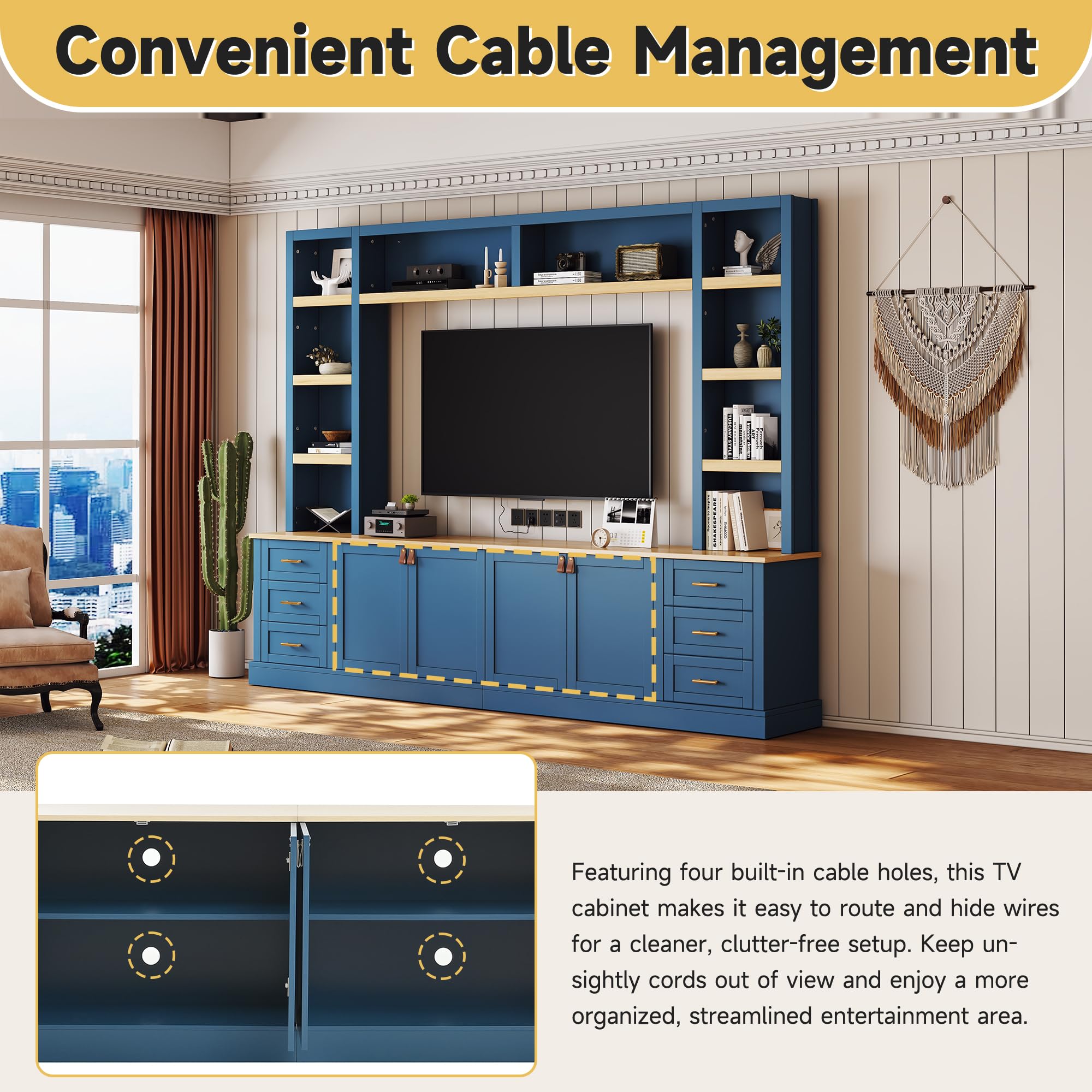102.3" Farmhouse Entertainment Center with 6 Drawers
