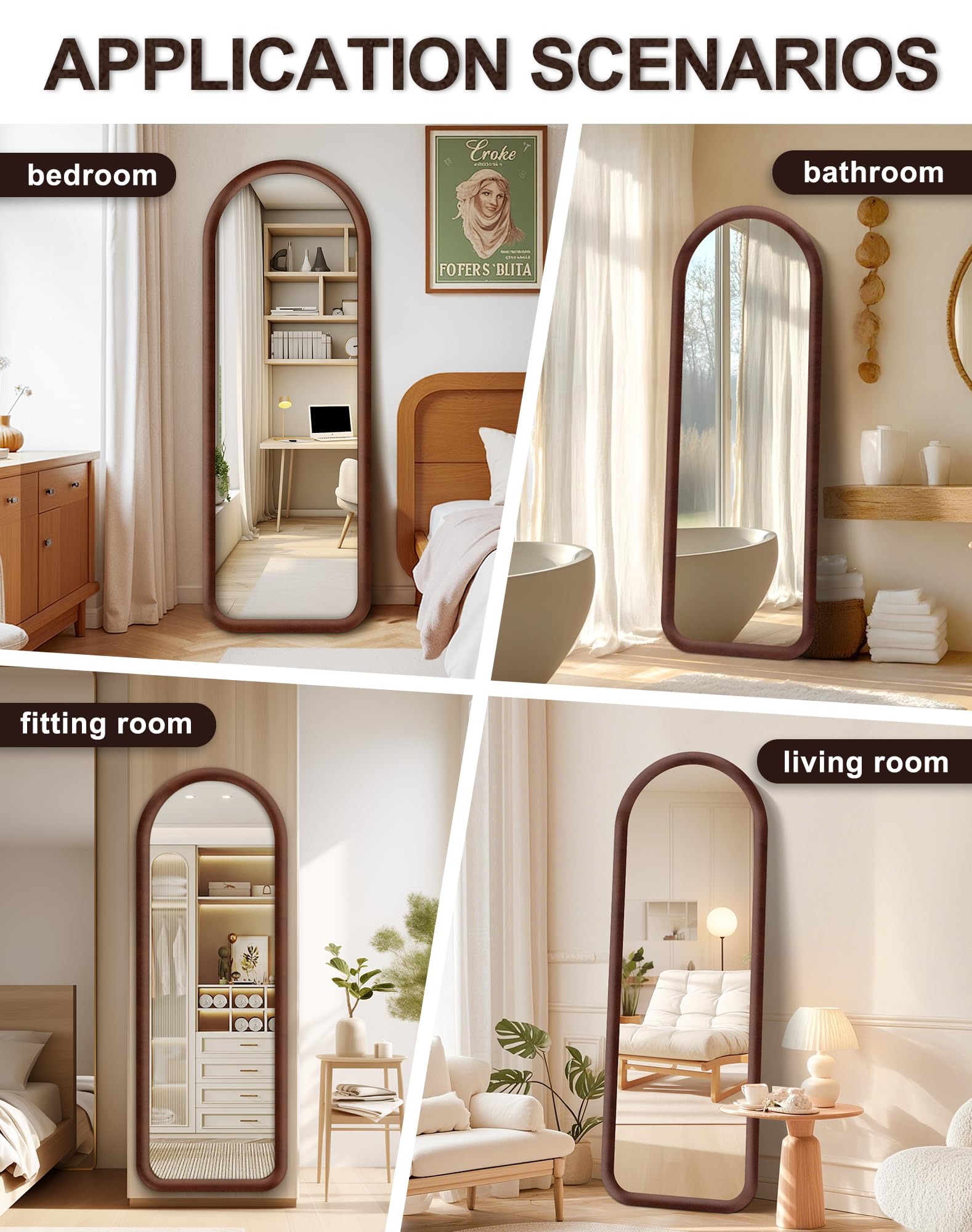 Arched Full Length Mirror with Velvet Frame