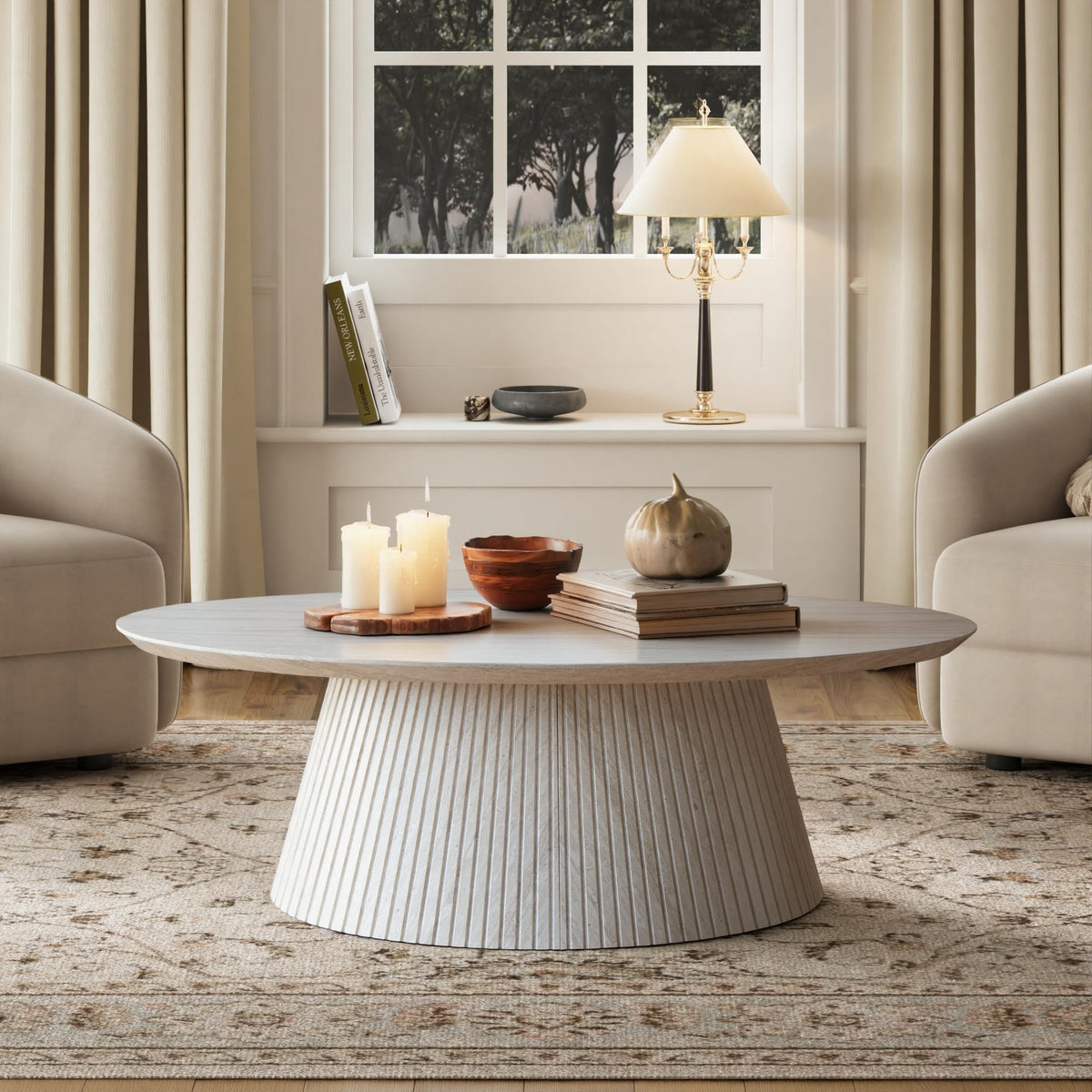 Oval Faux Stone Coffee Table