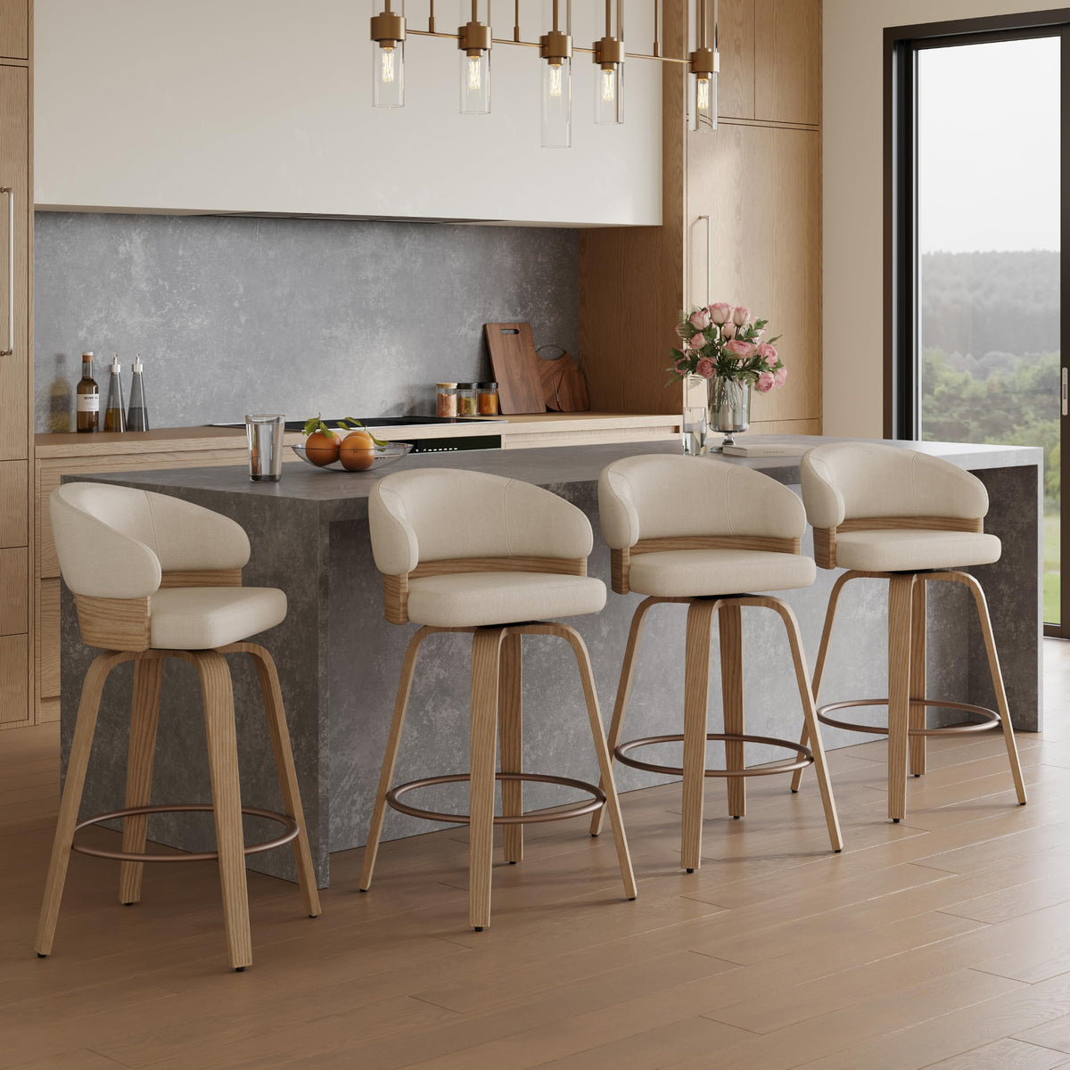 26" Swivel Counter Height Bar Stools Set of 2 for Kitchen Island, Beige