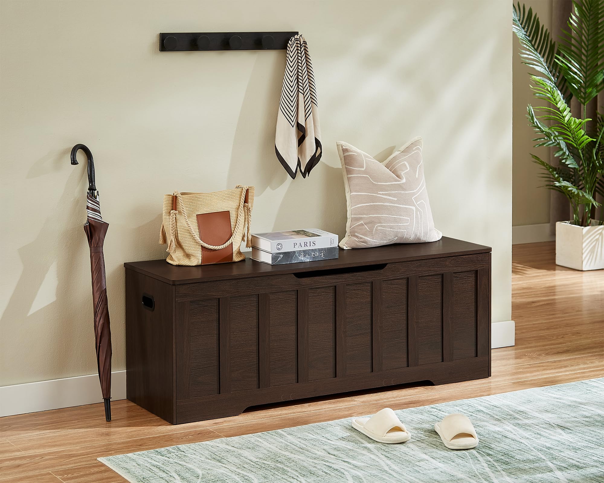 Large Wooden Storage Bench with Safety Hinges