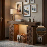 63-Inch Console Table with LED Lighting & Charging Station