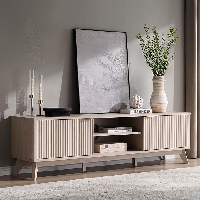 70" Mid-Century Modern Fluted TV Stand