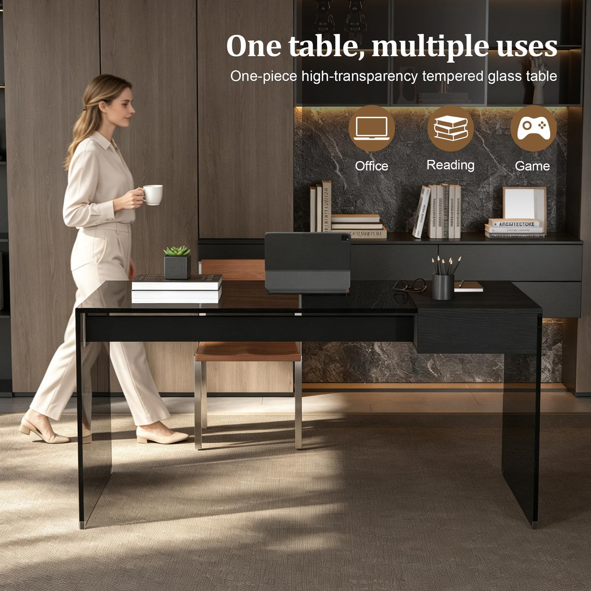 Clear Glass Desk with Storage