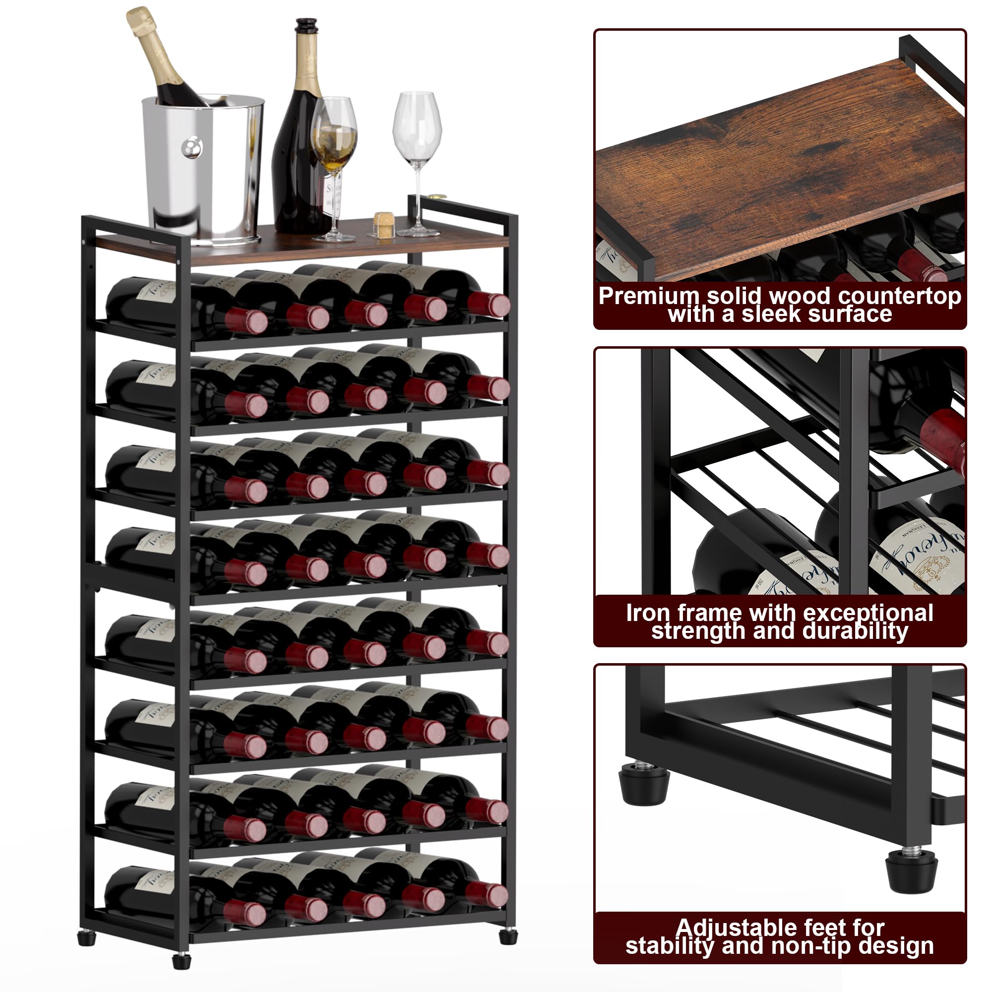 9-Tier Freestanding Wine Rack – 40 Bottle Floor Stand