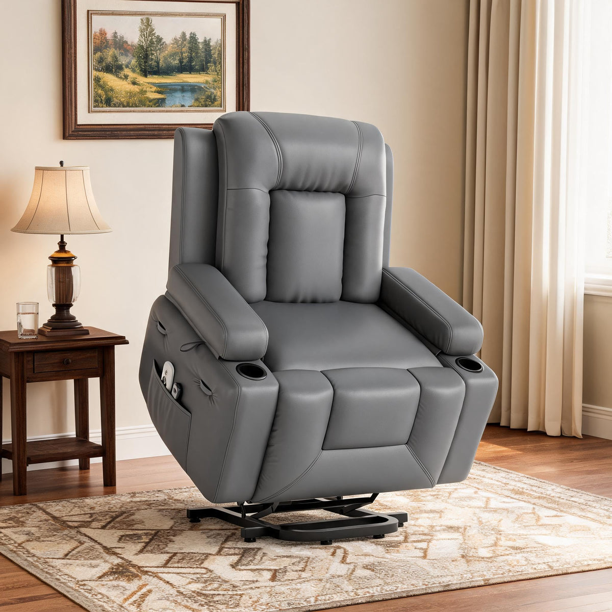 SLEKVERSA Power Lift Recliner Chair for Elderly, Heat and Massage Supports Standing and Reclining Positions, a 135-Degree Angle, 8-Point Massage, Lumbar Heating, and Foldable Armrests.