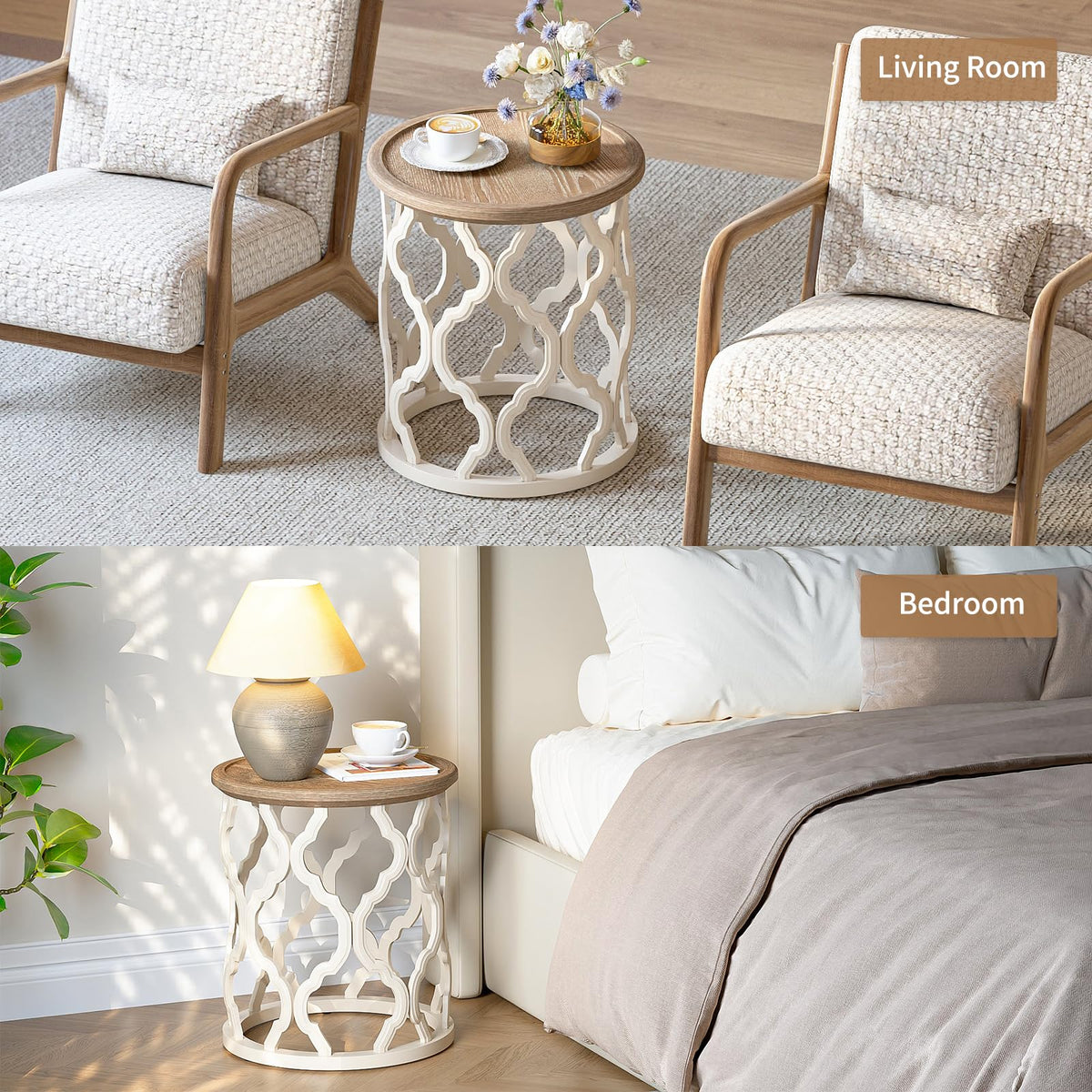 Round Farmhouse Tray Side Table
