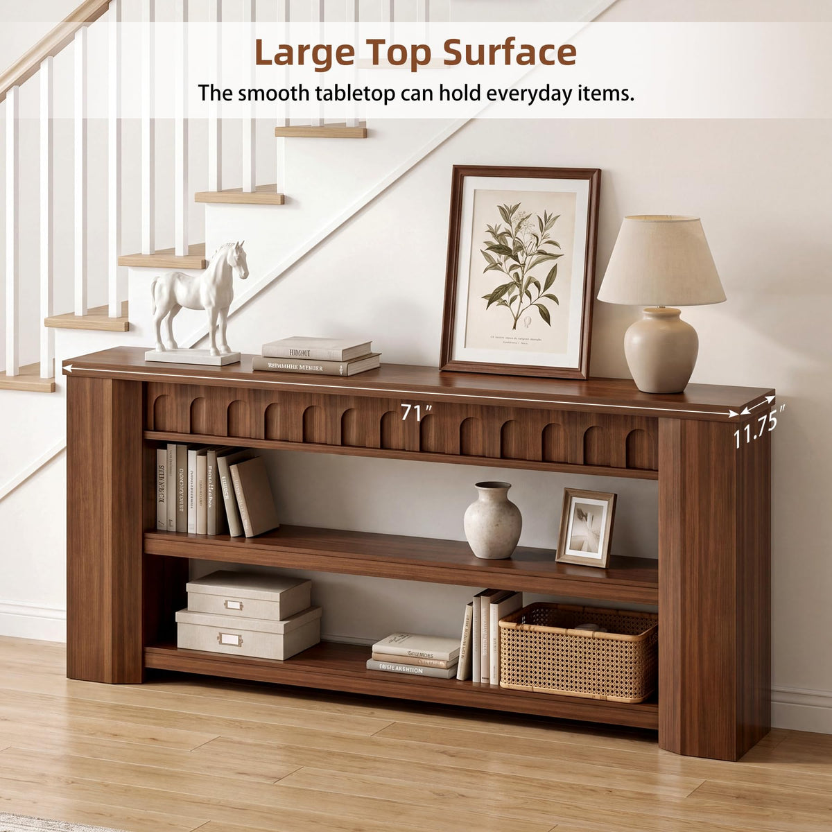 3-Tier Walnut Console Table