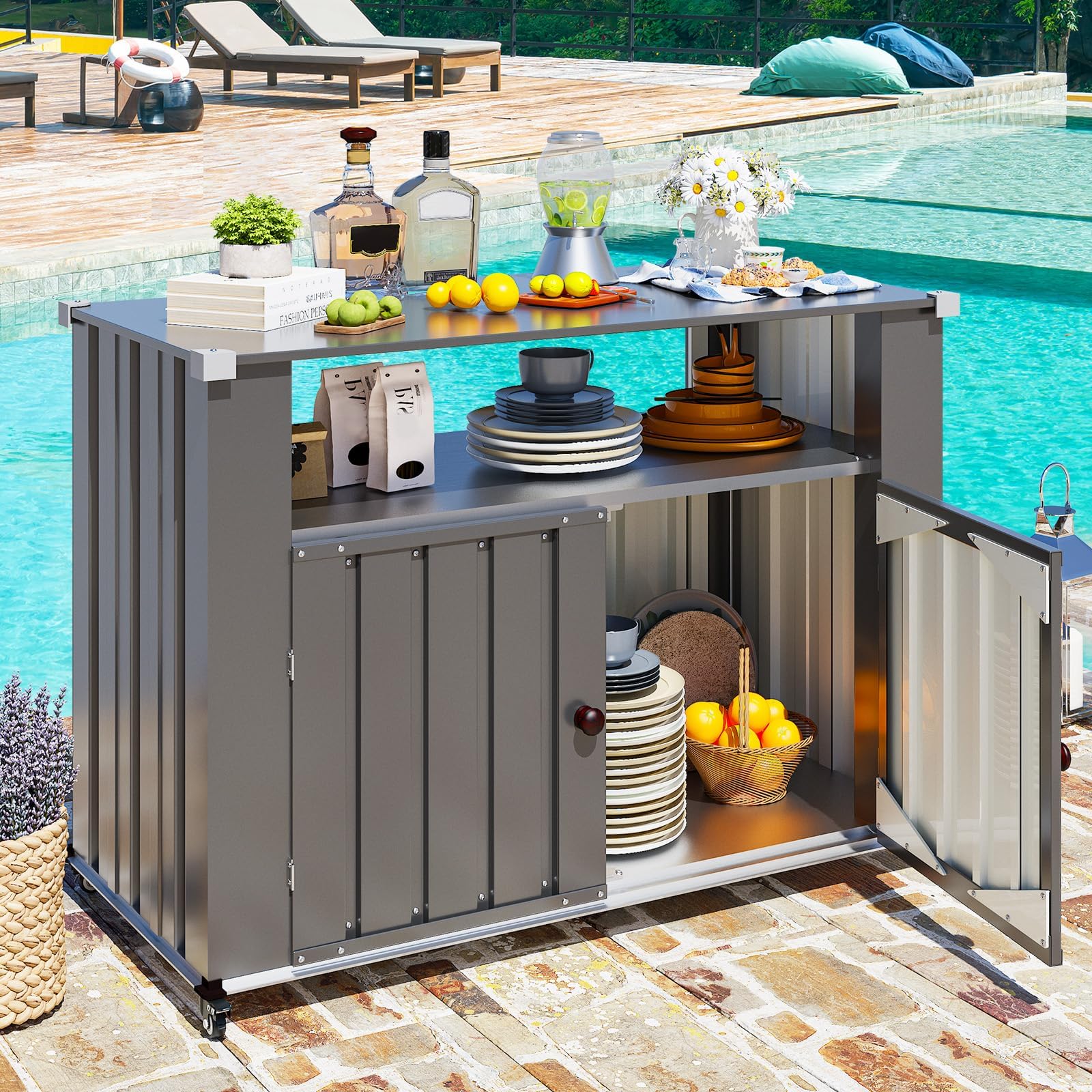 Outdoor Grill Table with Storage Cabinet
