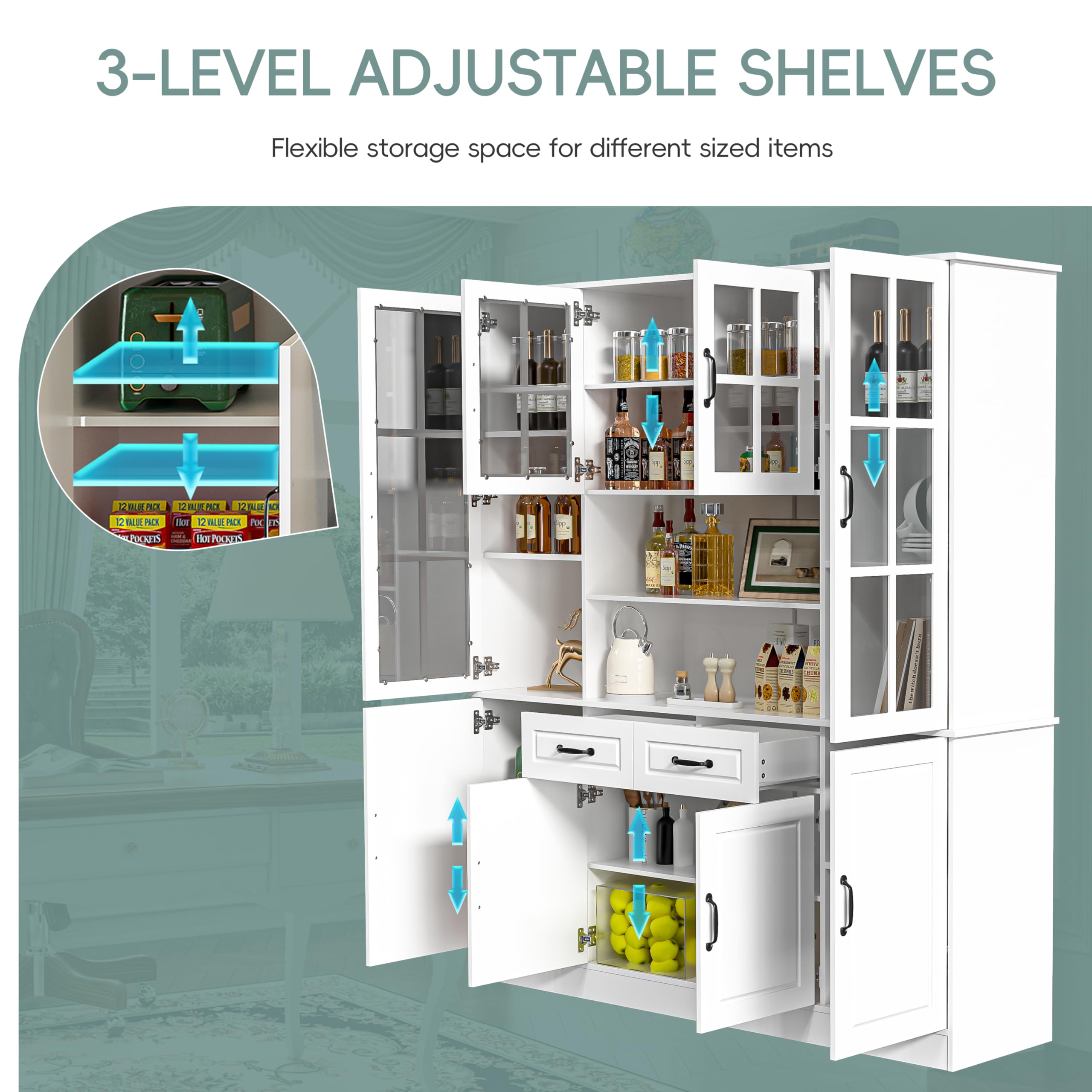 China Hutch Cabinet with Glass Doors