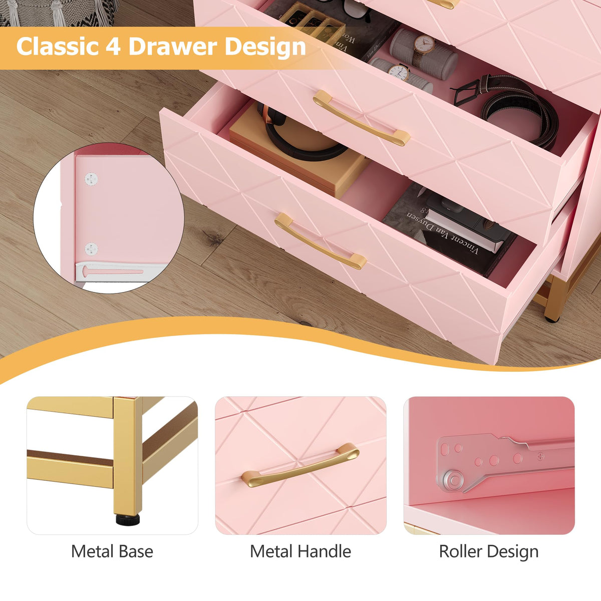 Pink 4-Drawer Dresser