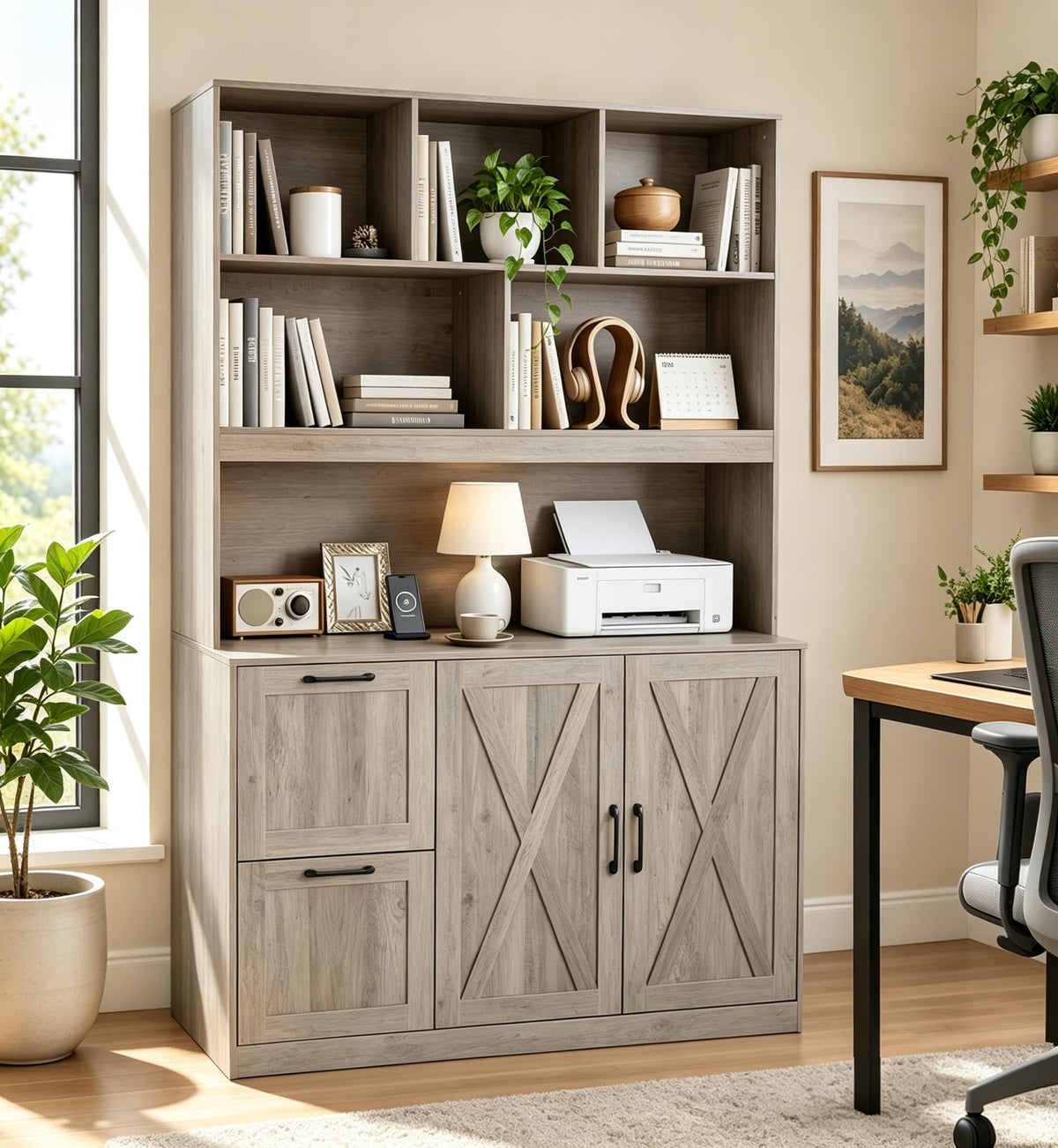 Bookshelf with File Drawers & Power Outlets