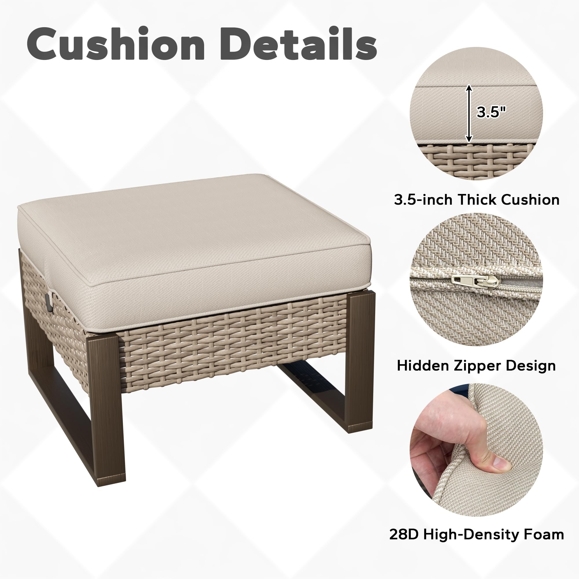 PE Rattan Outdoor Ottoman with Cushion – Beige
