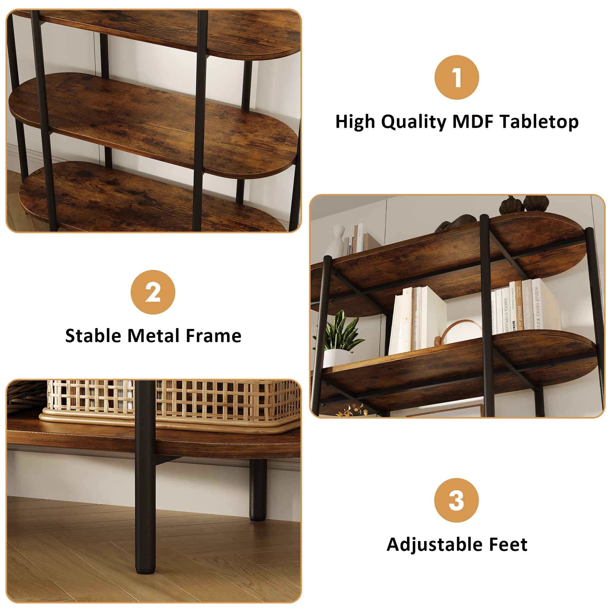 6-Tier Industrial Bookshelf with Metal Frame