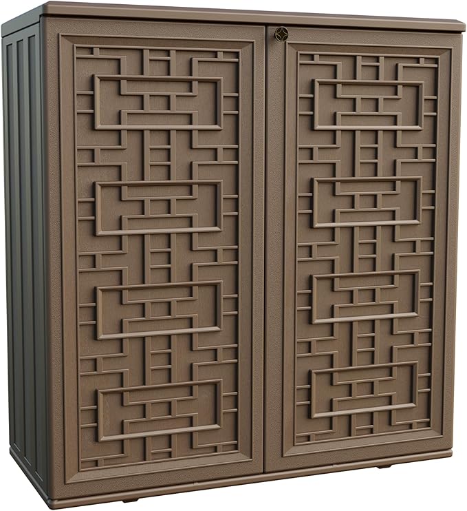 Outdoor Storage Cabinet with Shelf & Weatherproof Resin