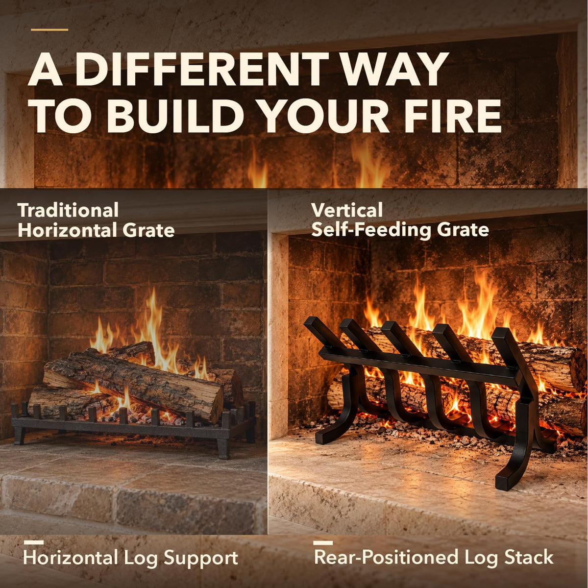 M-5 21 Inch Vertical Fireplace Grate, High-Efficiency Smoke-Free Design