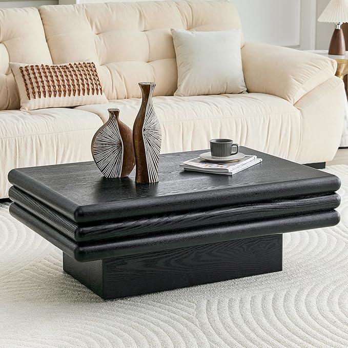 Fluted Drum Coffee Table with Wood Veneer Top