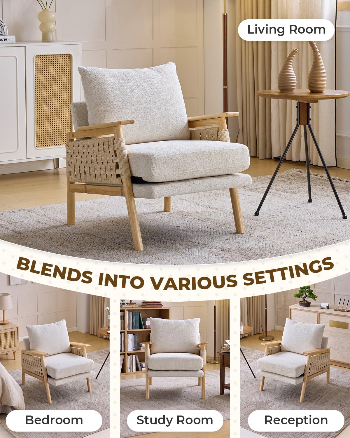 Beige Woven Rope Accent Chair