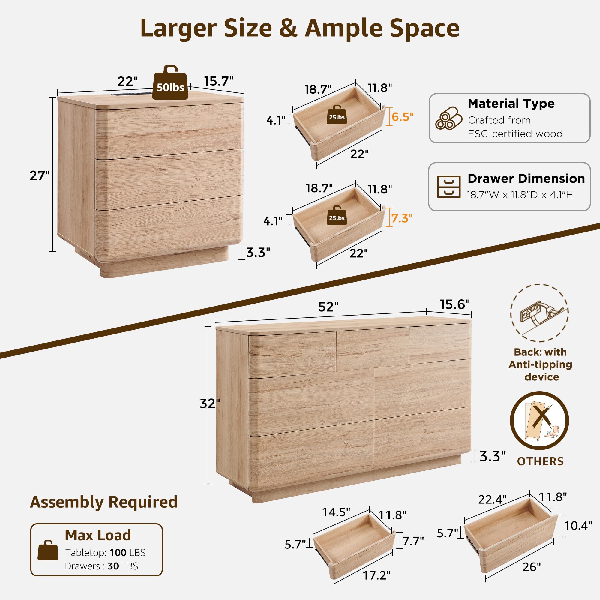 3-Piece Bedroom Set with Dresser & Nightstands