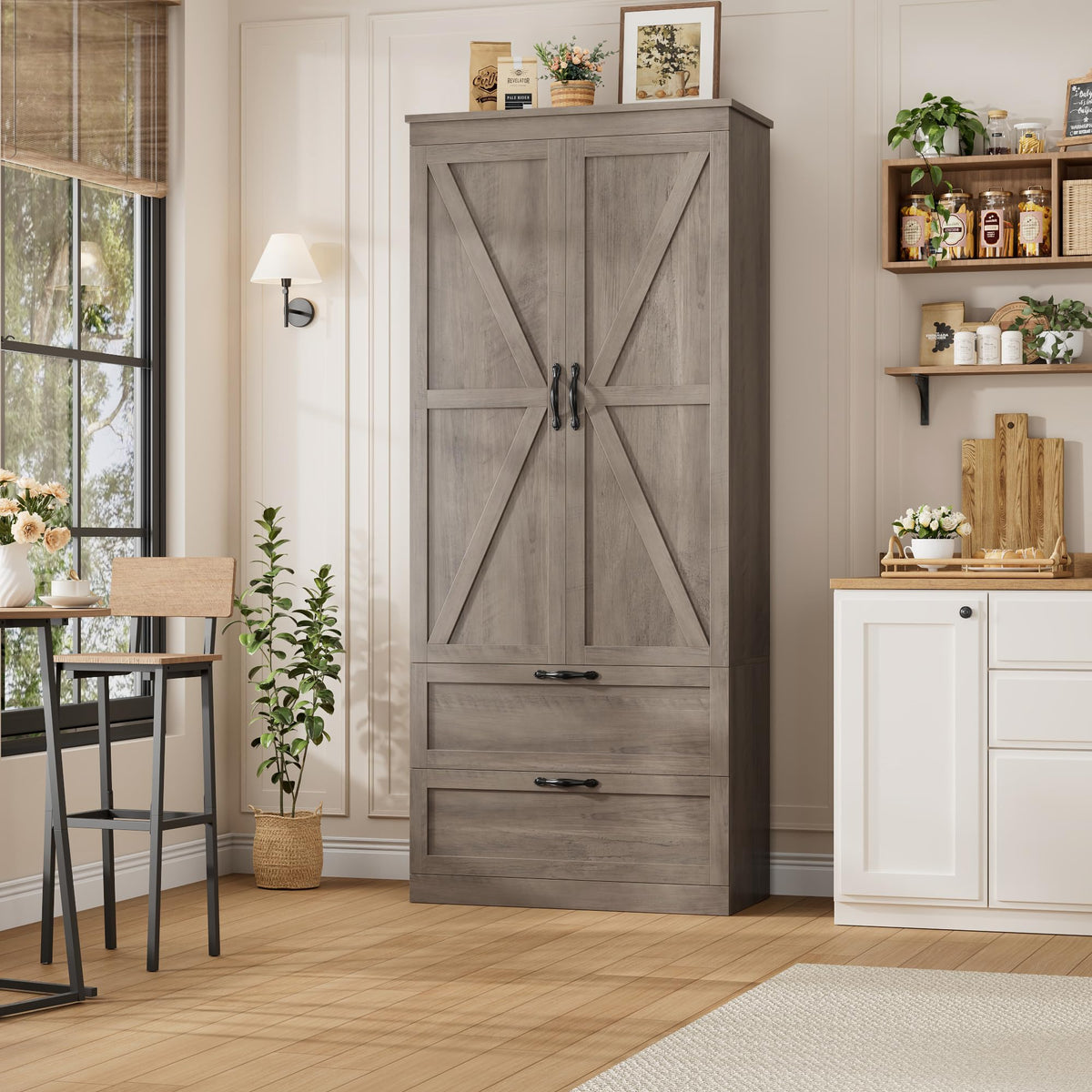 Farmhouse Pantry Cabinet with Drawers