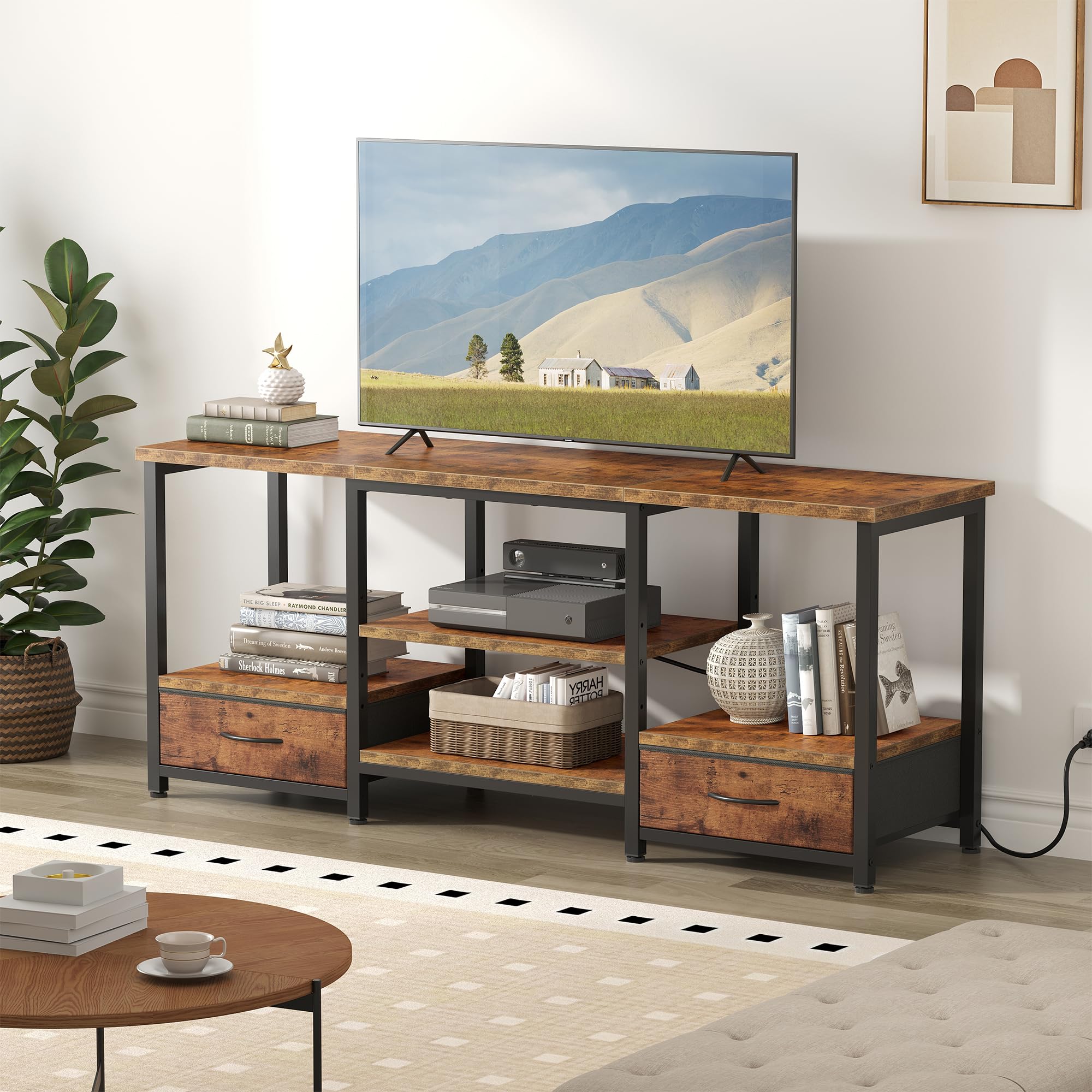 Rustic TV Stand with Charging Station