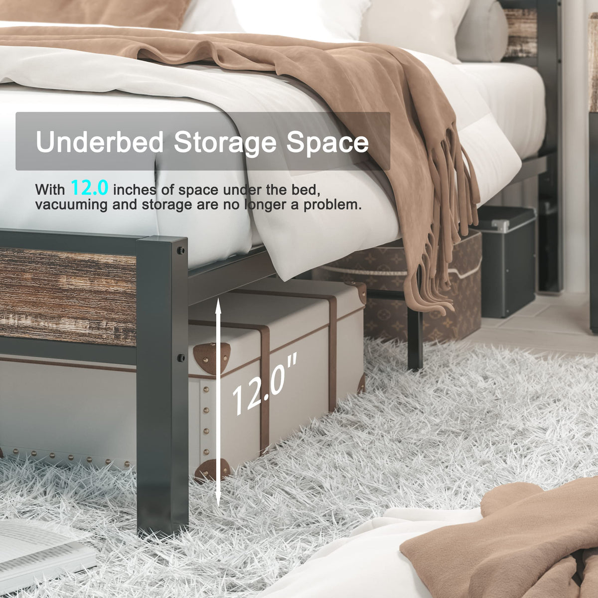 LIKIMIO California King Bed Frame wtih Headboard, Rustic Brown