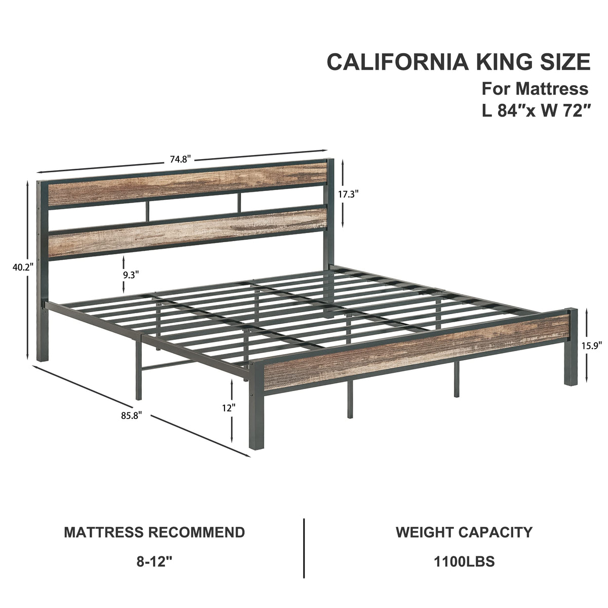 LIKIMIO California King Bed Frame wtih Headboard, Rustic Brown