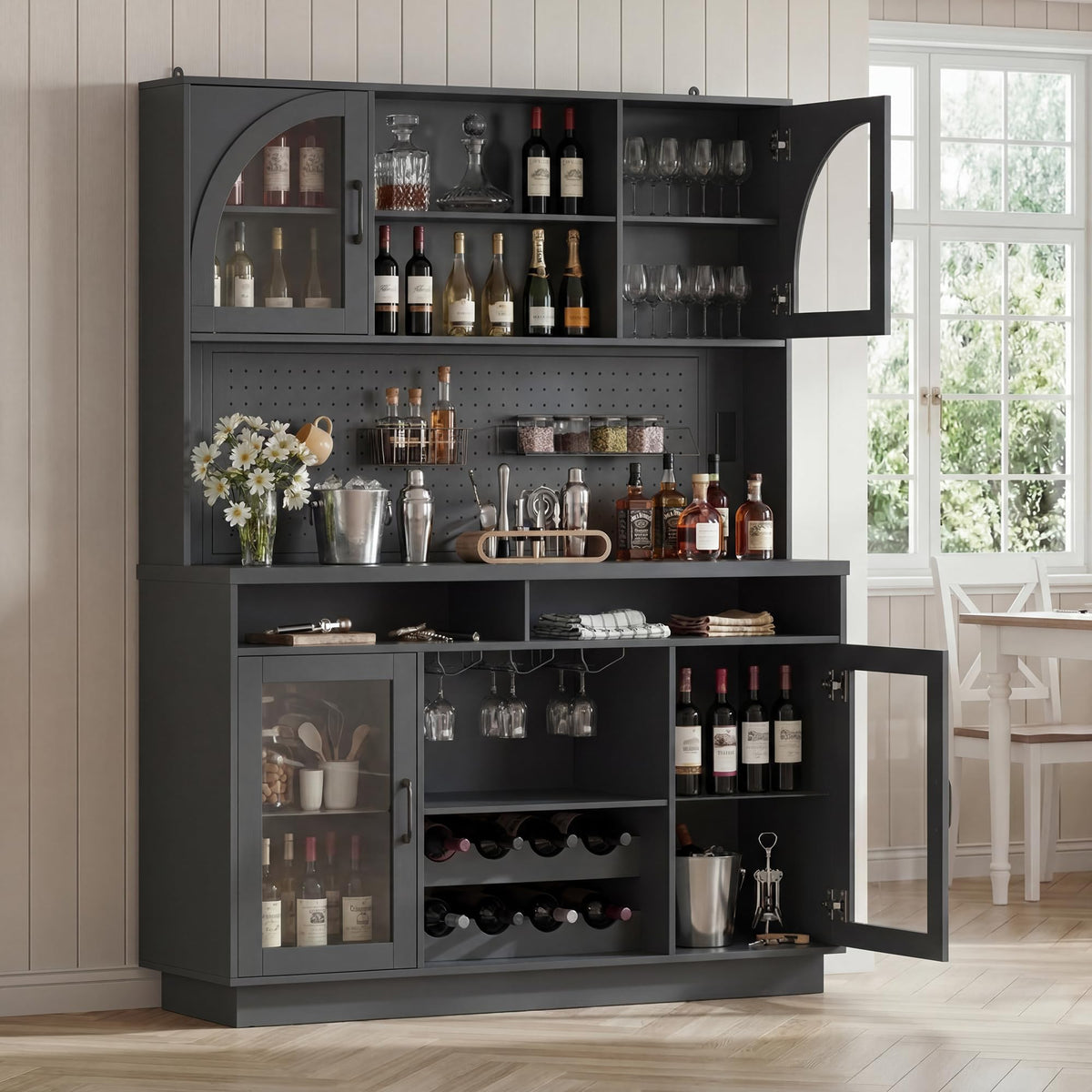 LED Wine Bar Cabinet with Charging Station