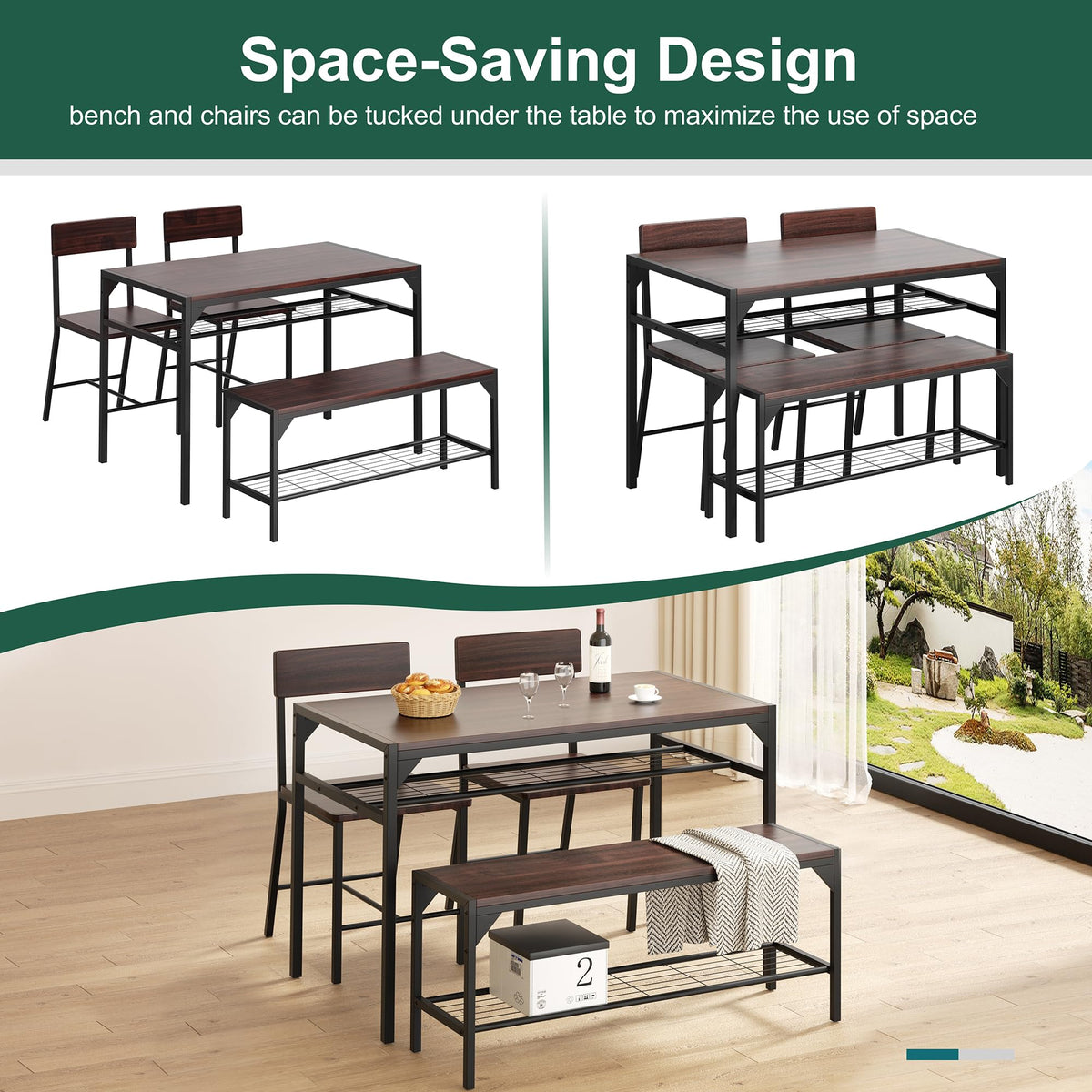 4-Person Dining Set with Bench