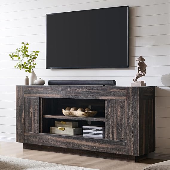 70" TV Stand with Open Storage & Side Cabinets