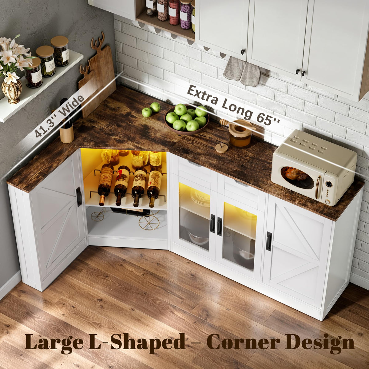 L-Shaped Wine Cabinet with LED Lights