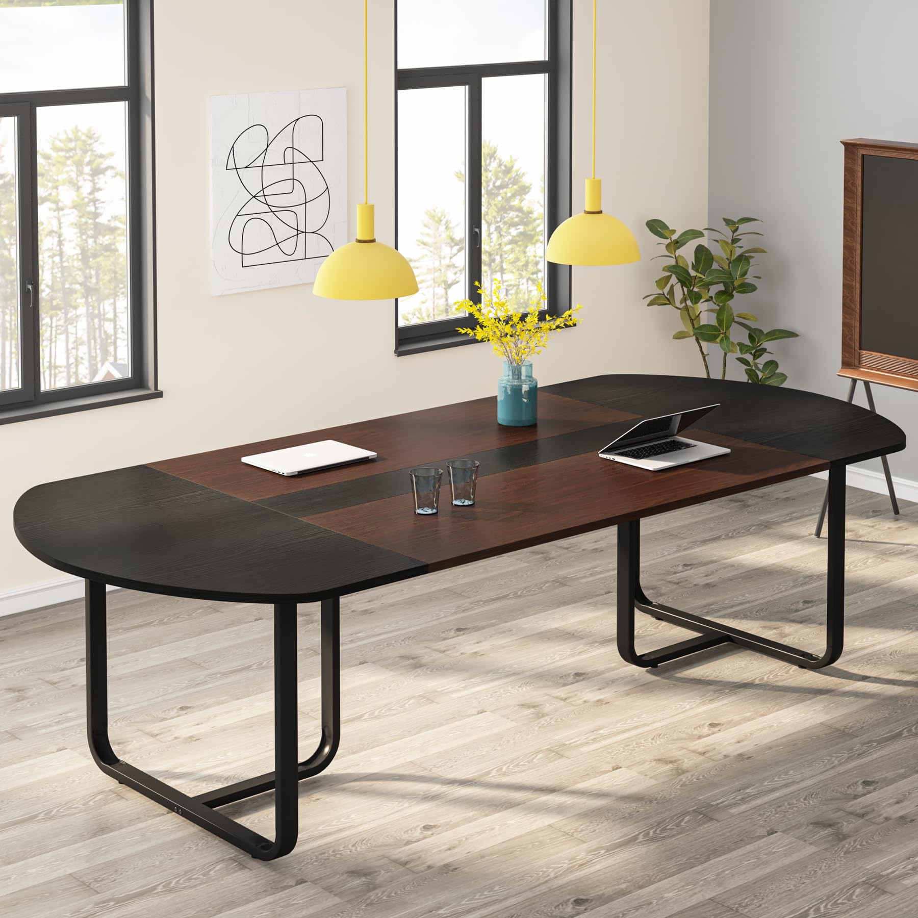 Oval 6 ft Conference Table, Two-Tone Walnut & Black