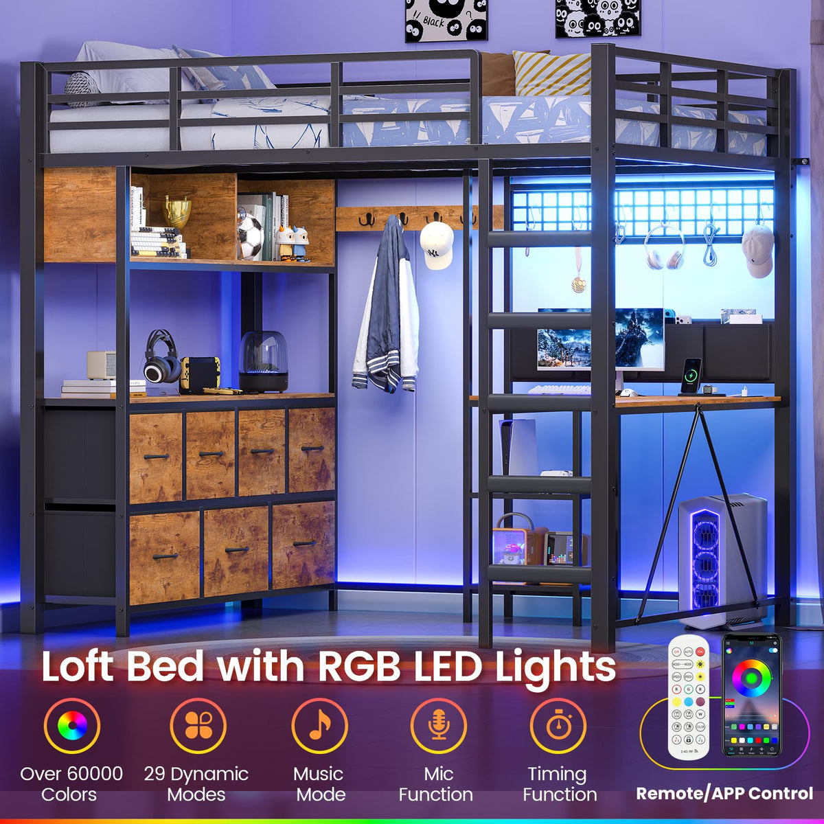 Full Loft Bed with Desk and Storage