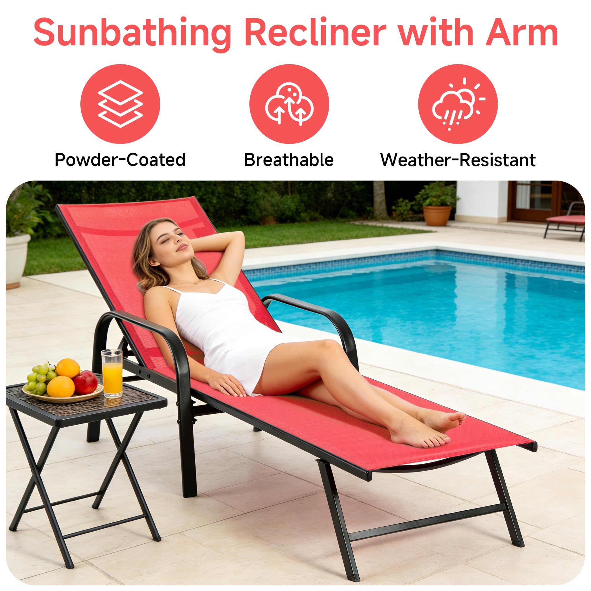 Outdoor Chaise Lounge Chair with 5-Position Recliner