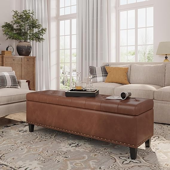 51-Inch Faux Leather Storage Ottoman Bench