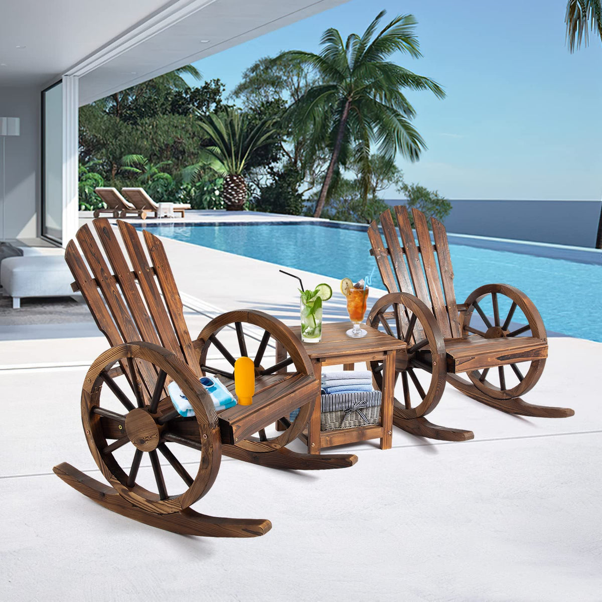 FURNDOOR 3 PCs Patio Rocking Chair Set