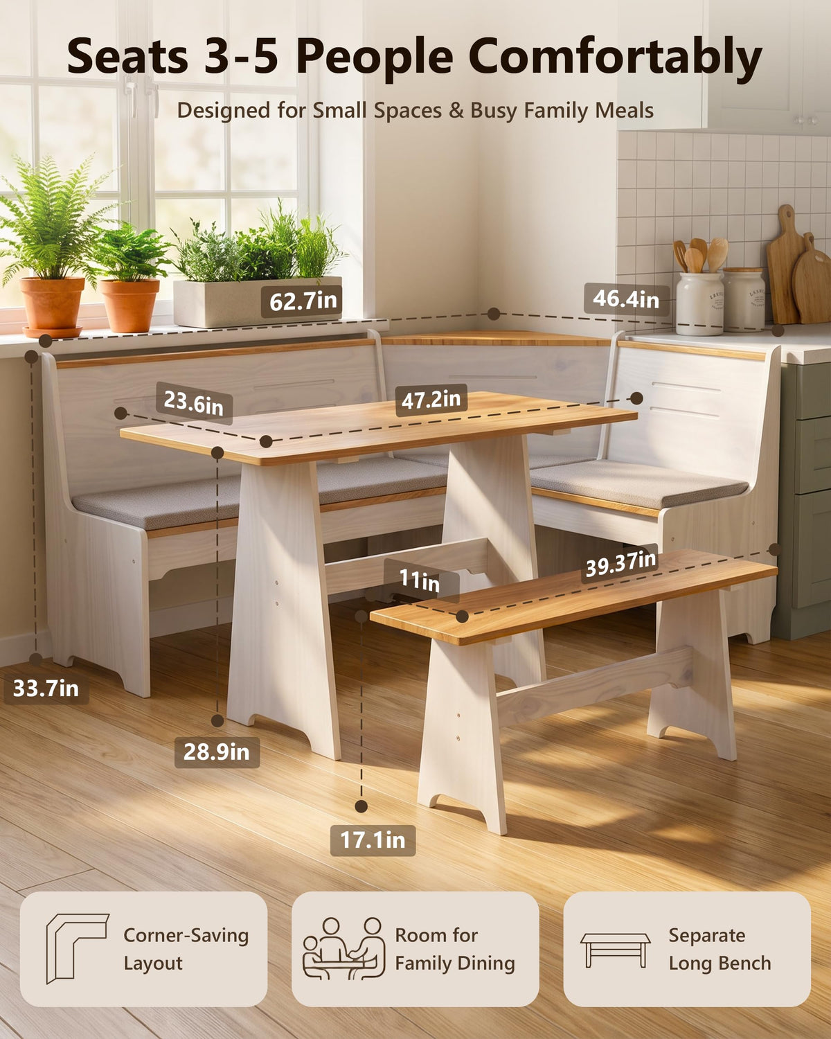 Kitchen Breakfast Nook Table Set - Corner Dining Table Set with Cushion