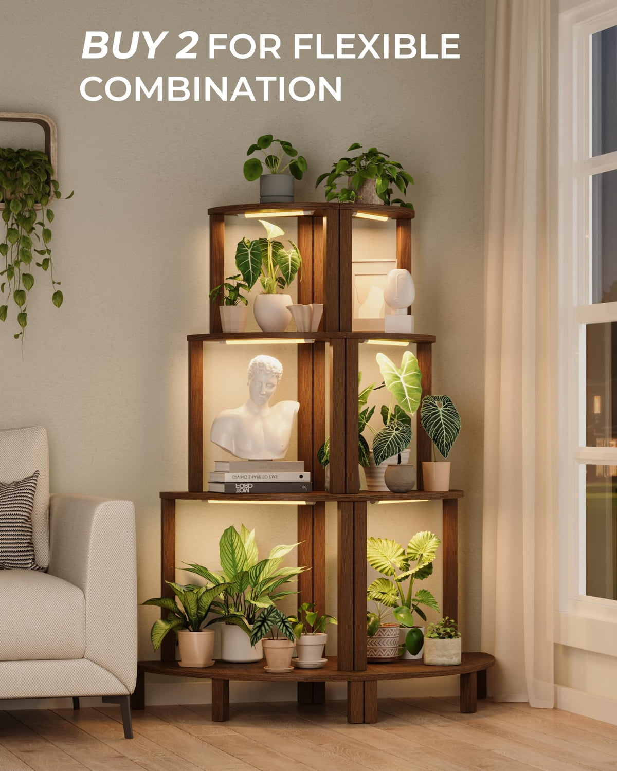 4-Tier Corner Plant Stand with Grow Lights