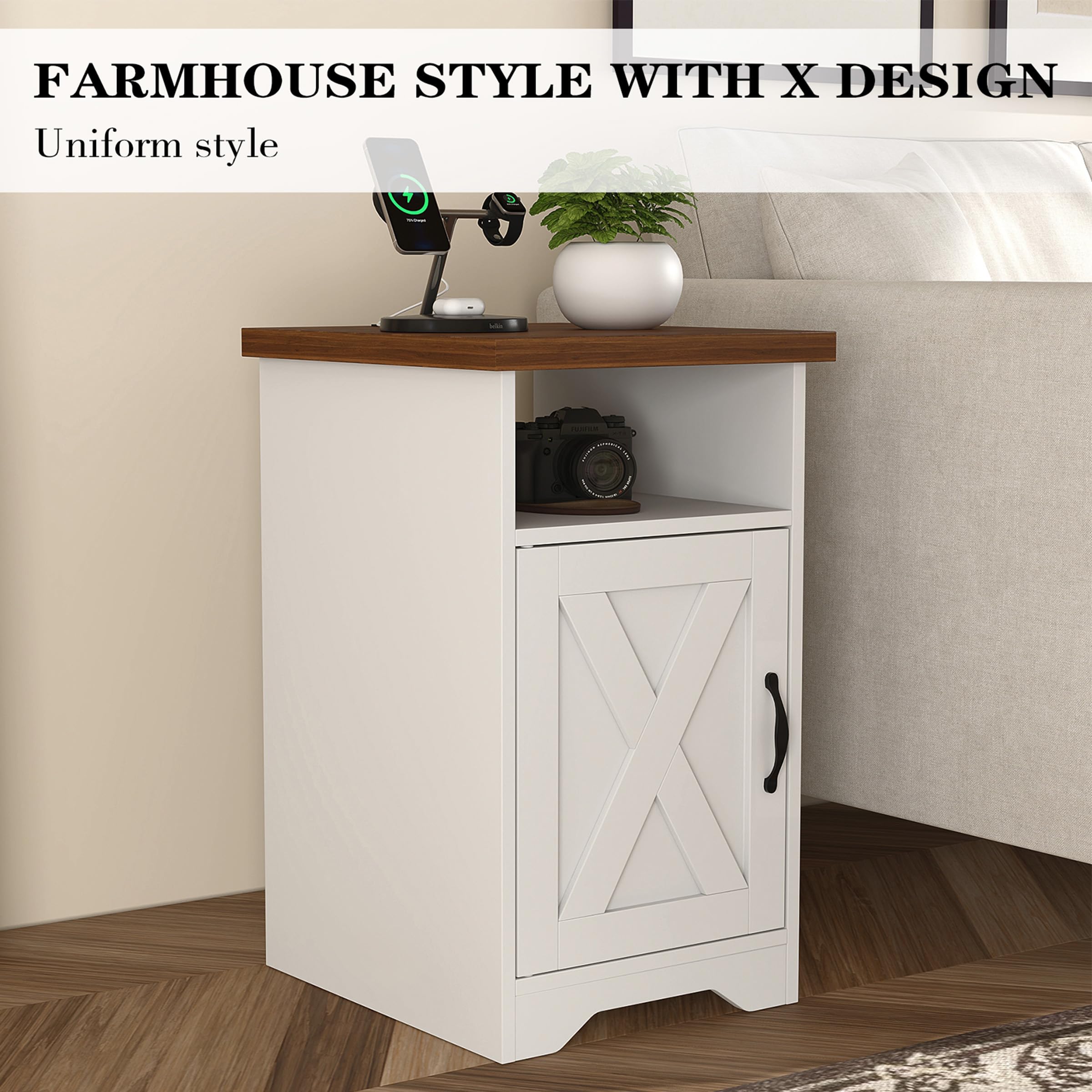 Farmhouse Coffee & End Table Set of 3 with Charging Station