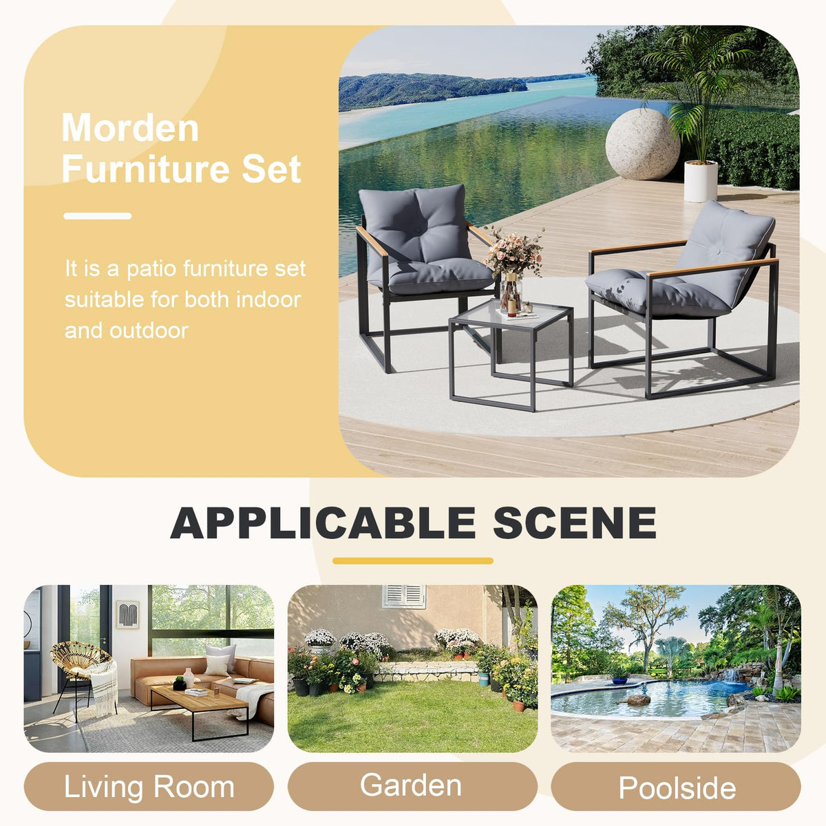DIMOFAP Outdoor Patio Chairs Set of 2, Balcony Furniture for Apartment with Chairs & Table, Included Thick Comfy Cushions, Perfect for Porch, Balcony, Deck