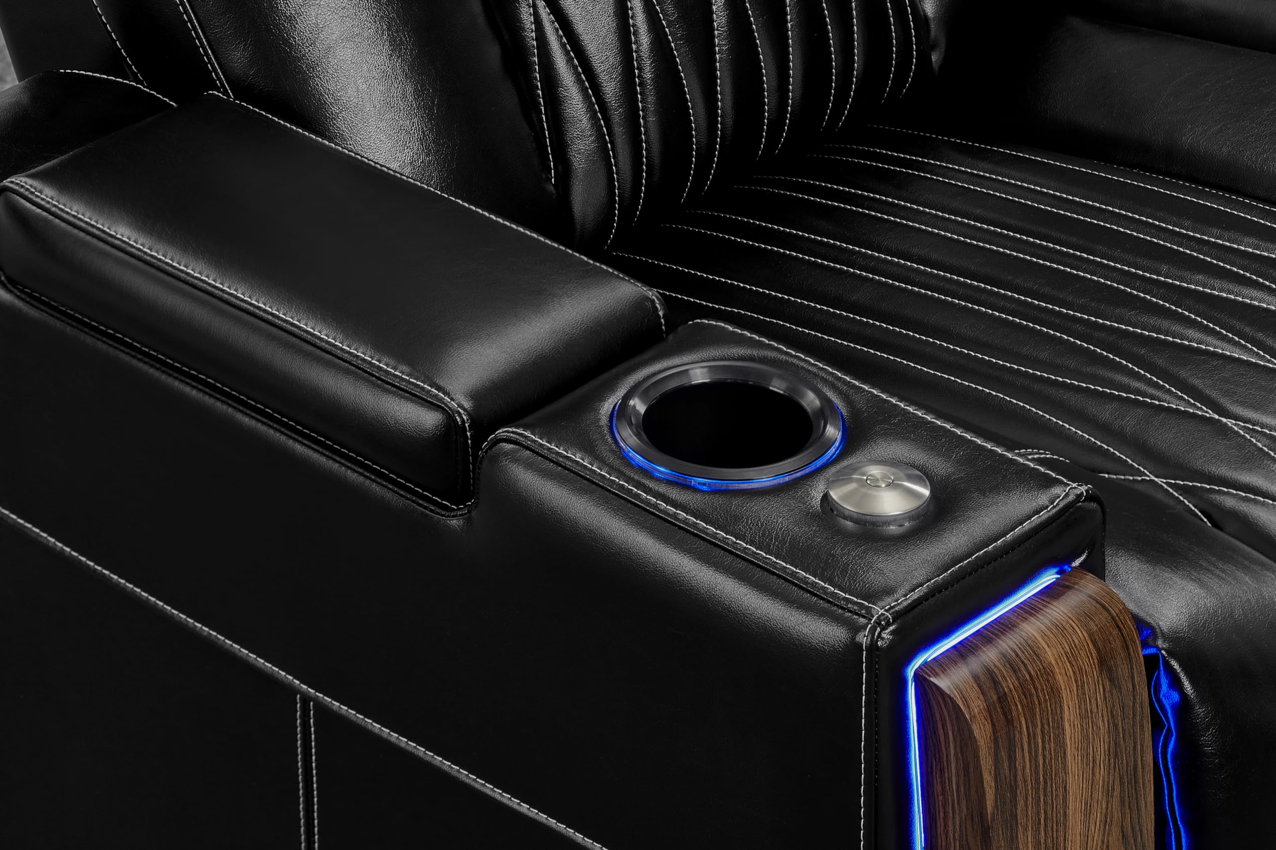 Valencia Tuscany Executive Premier Home Theater Seating with Heat & Massage, Top Grain Italian Nappa 11000 Leather Power Recliner Chair with Headrest & Lumbar Support (Row of 4 Loveseat Left, Black)