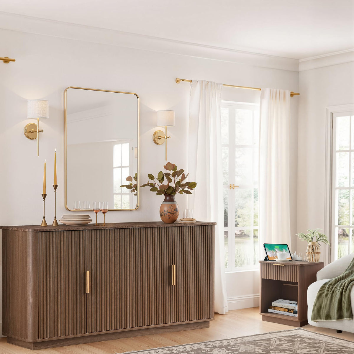 win2win 63" Fluted Sideboard Buffet Cabinet with Storage