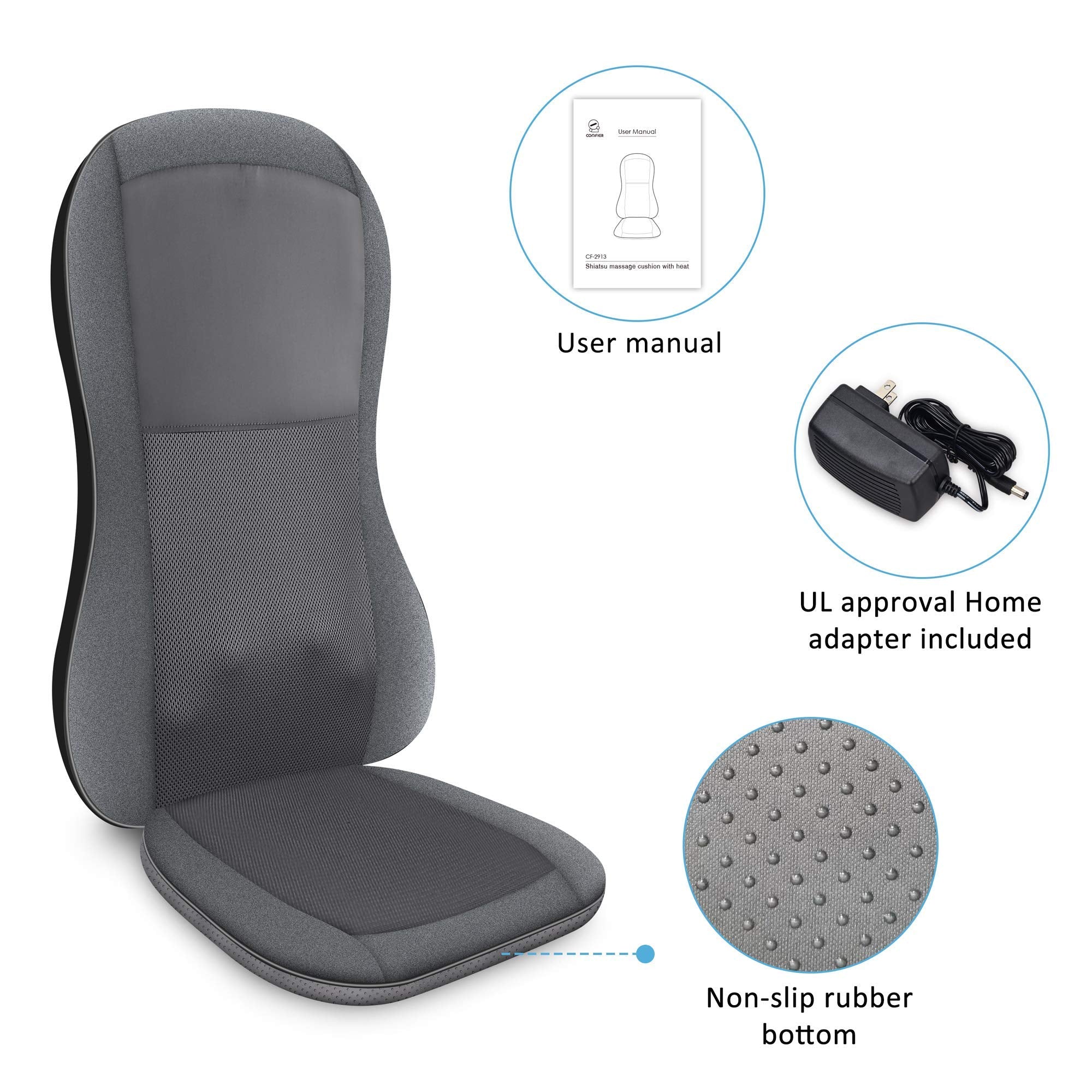 COMFIER Shiatsu Full Back Massager,Massage Chair Pad with Heat,2D/3D Massage Seat Cushion,Chair Massager with 10 Shiatsu Nodes, Rolling Kneading Chair Pads for Lower Back,Father Day Gifts