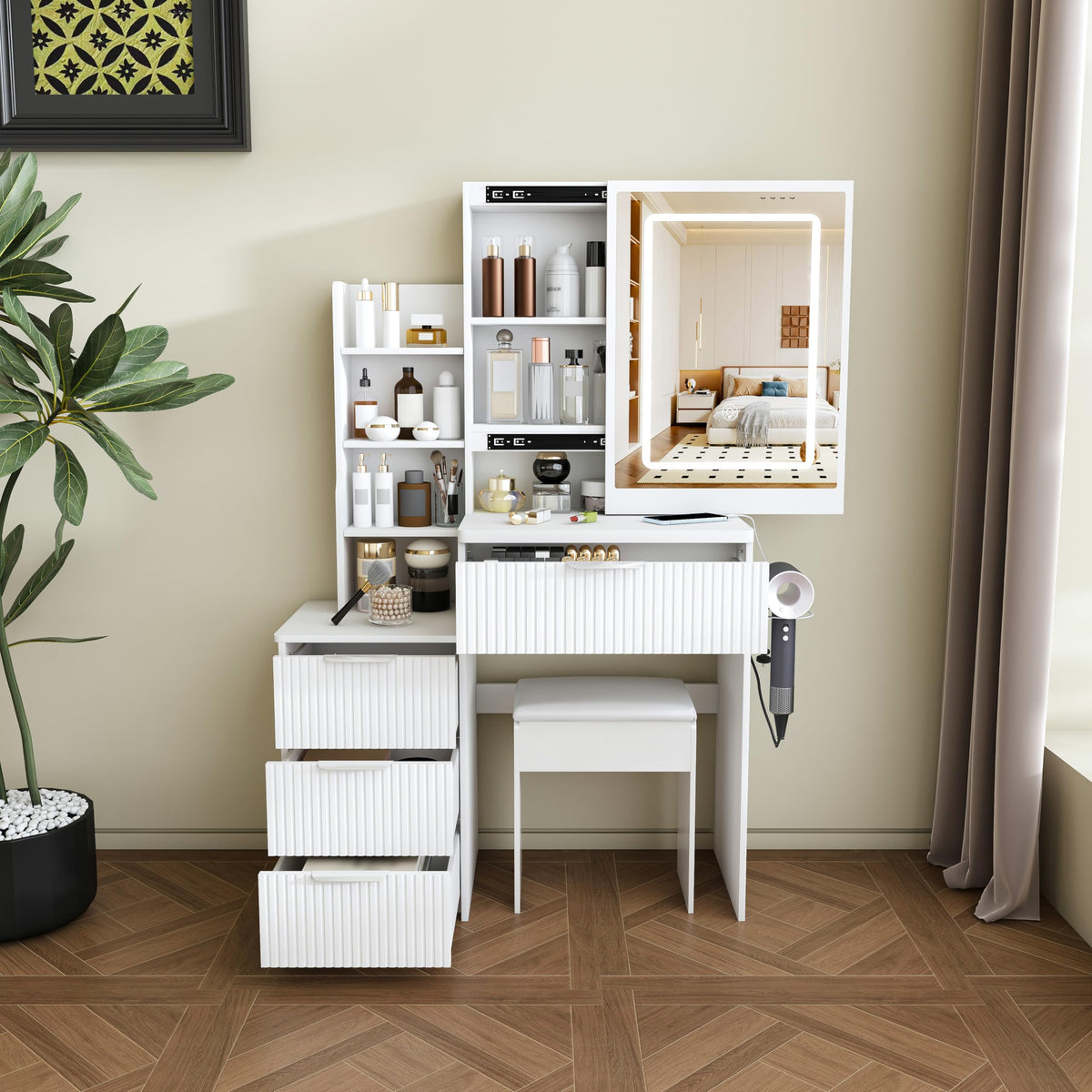 Fluted LED Makeup Vanity