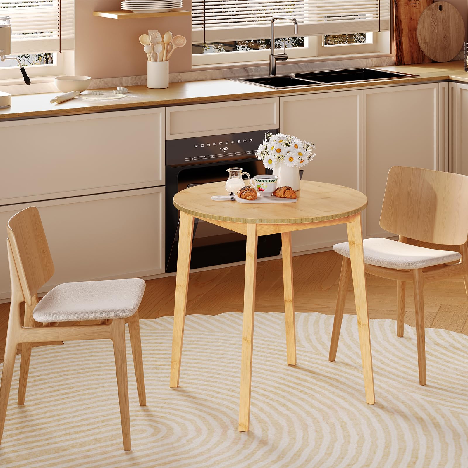Round Bamboo Dining Table for 2