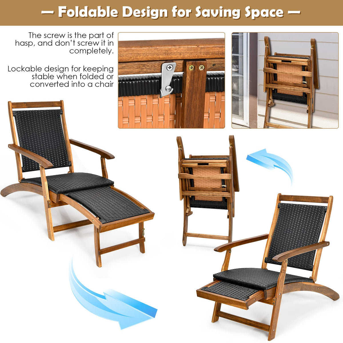 Tangkula Set of 2 Outdoor Reclining Lounger Chairs, 5 Back & 2 Leg Positions Patio Adjustable Chaise Lounge, Suitable for Lawn, Poolside, Garden Yard and Beach