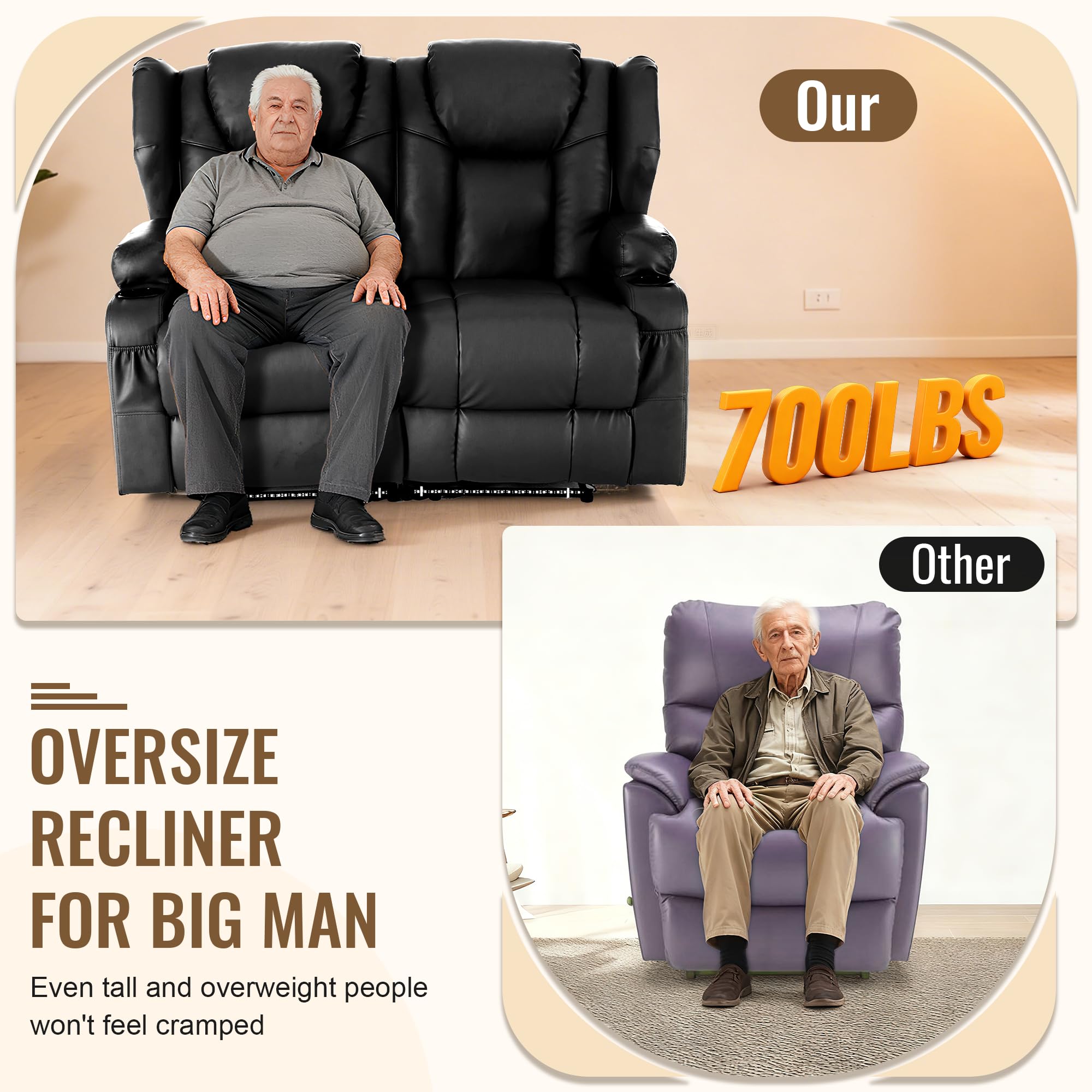 Power Recliner Loveseat with Massage & Heat