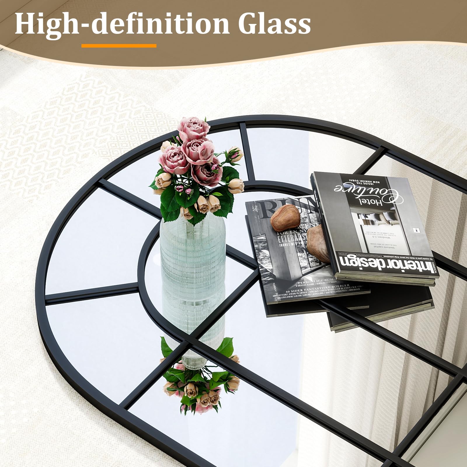 Arched Grid Wall Mirror with Metal Frame